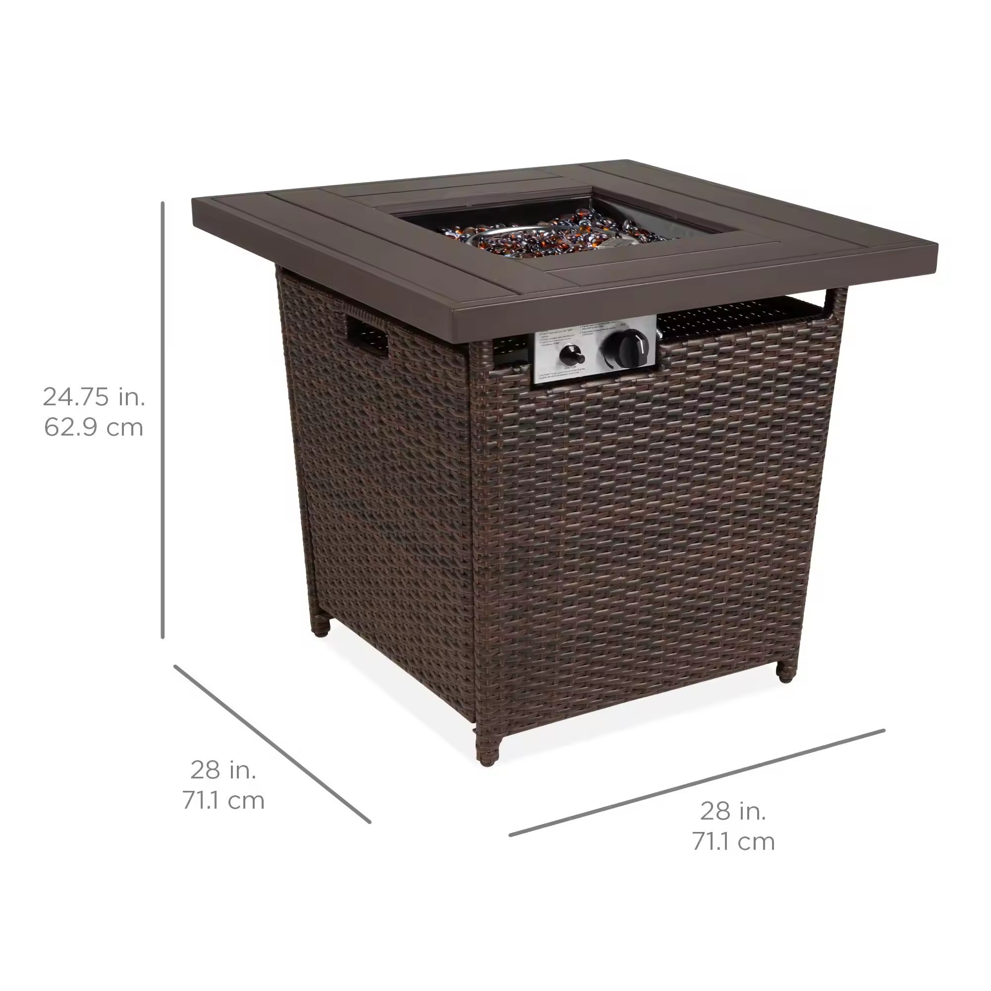 Patio Outdoor 28 Inch 50,000 BTU Auto-Ignition Rattan Gas Fireplace Propane Gas Firepit Table