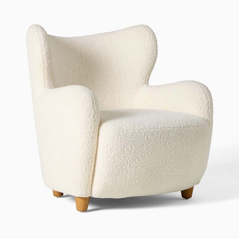 Modern Boucle Fabric Accent Chair with Arms Sherpa Furry Casual Cozy Armchair with High Back for Living Room