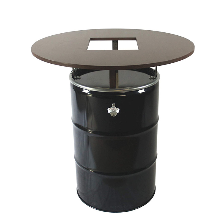 Top Quality Outdoor Bar Table Iron Oil Drum Bar Table And Chairs With Wooden Tabletop