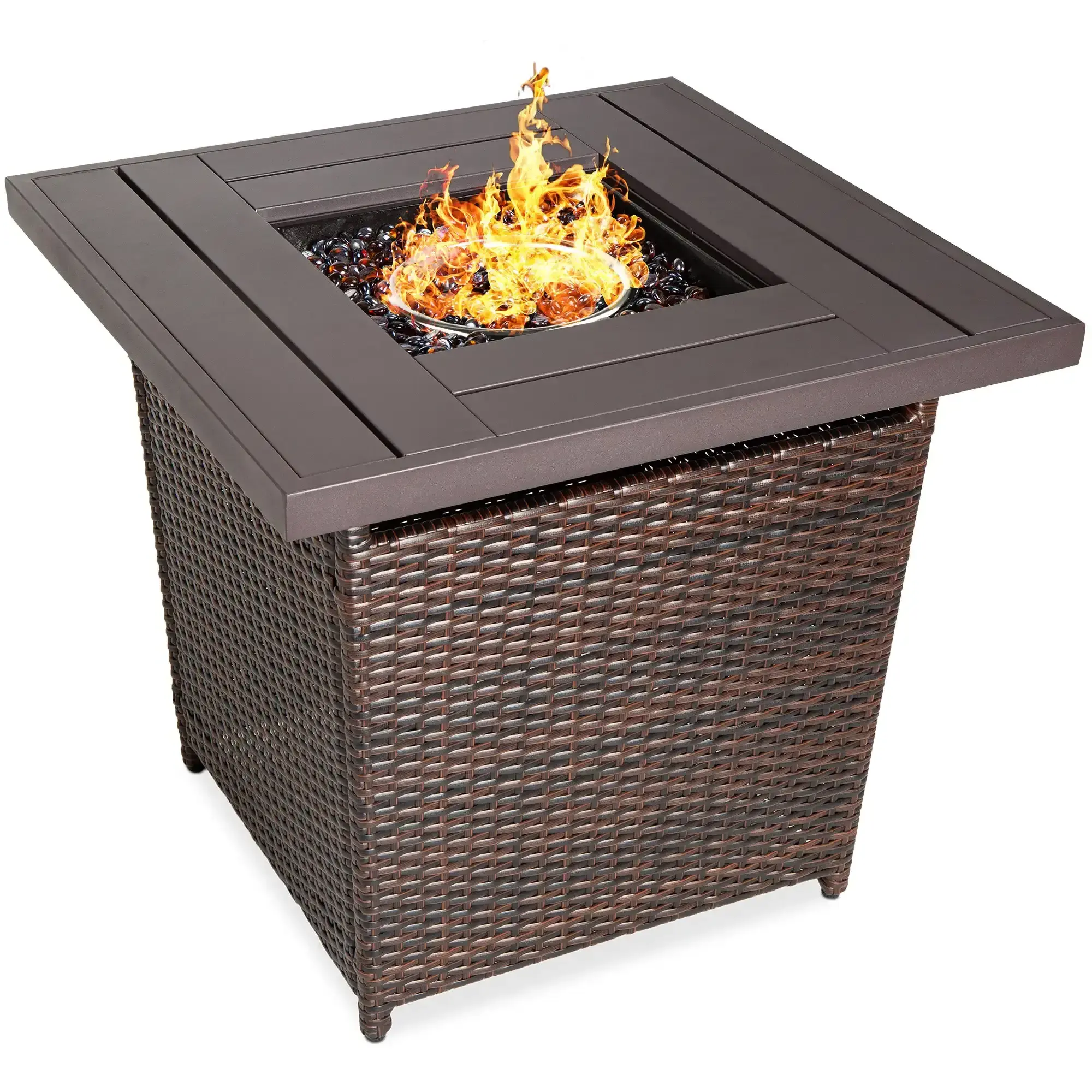 Patio Outdoor 28 Inch 50,000 BTU Auto-Ignition Rattan Gas Fireplace Propane Gas Firepit Table