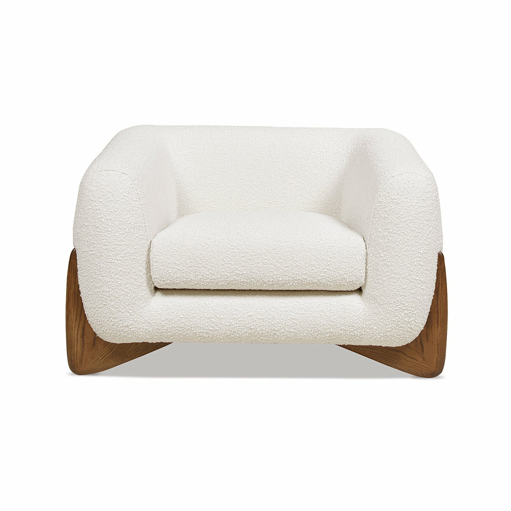 Modern Nordic Scandinavian Style White Boucle Sherpa Upholstered Accent Lounge Arm Chair