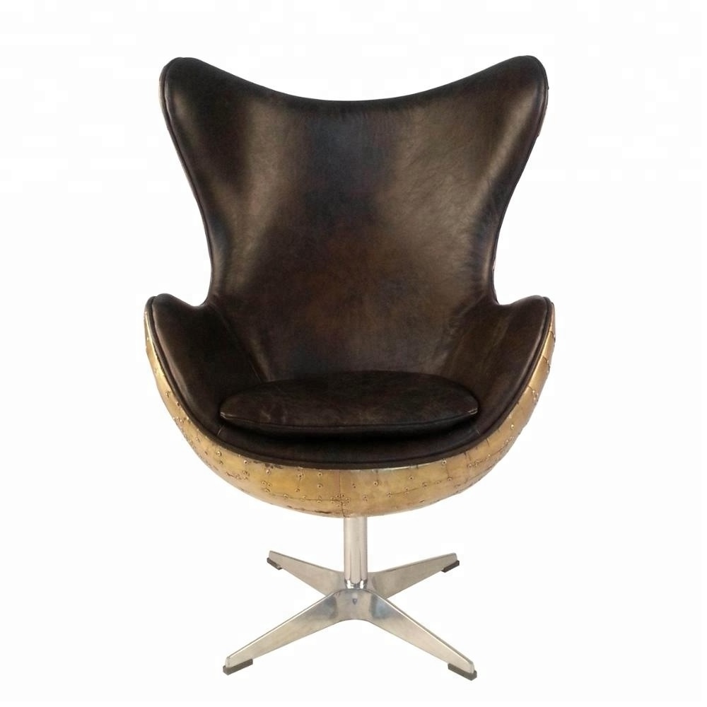 Brass Antique Real Cowhide Genuine Leather Aviation Retro Chair Spitfire Vintage