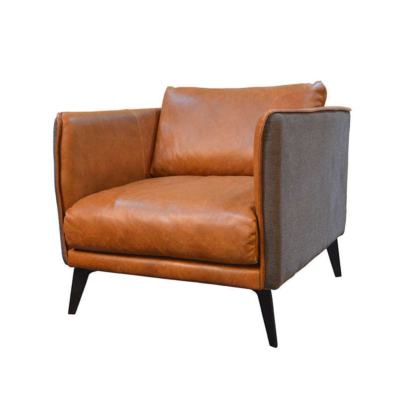 Leather Upholstered Mid-Century Chaise Lounge Sofa