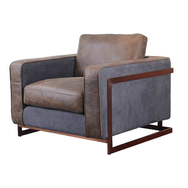 Luxury Genuine Leather  Single Sofa Chair with Metal Legs