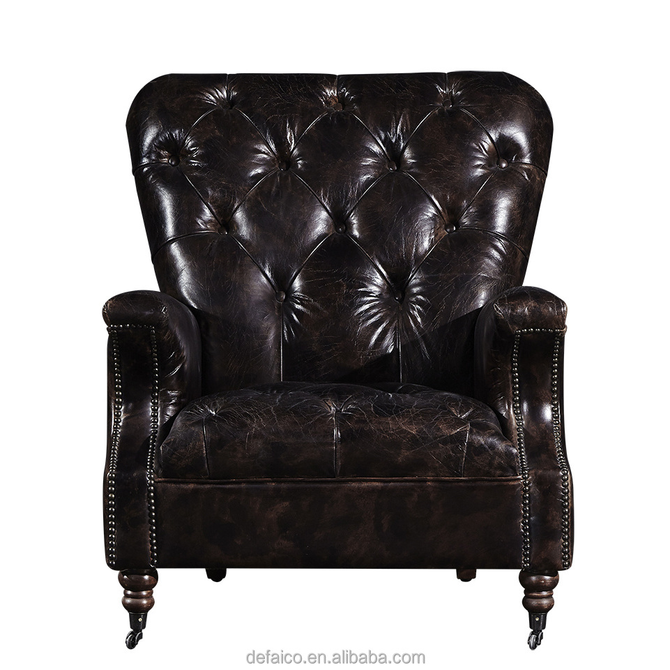 American Style Vintage Pu Black Leather 2 Seater Sofa Artificial Antique Leather 3 Seat Sofa