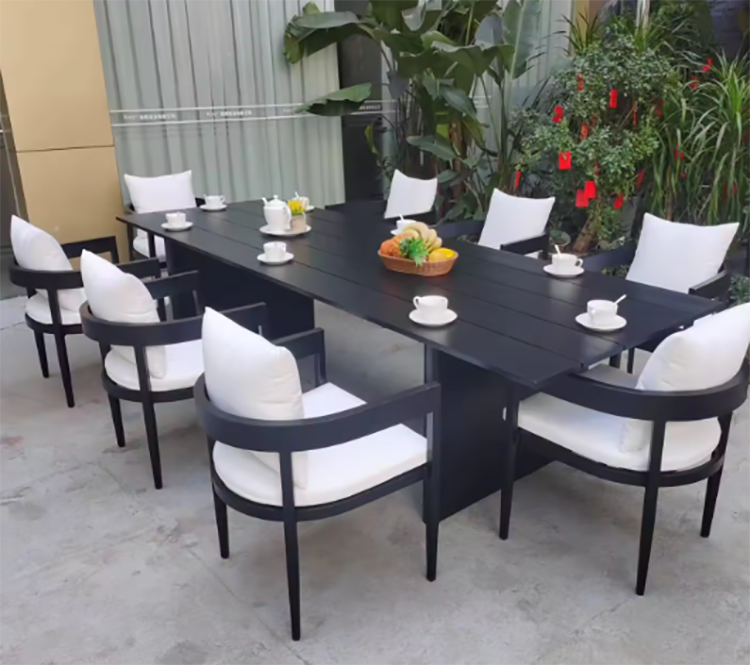 Hign End Modern Metal Outdoor Dining Table Set Black Aluminum Patio Furniture