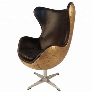 Brass Antique Real Cowhide Genuine Leather Aviation Retro Chair Spitfire Vintage