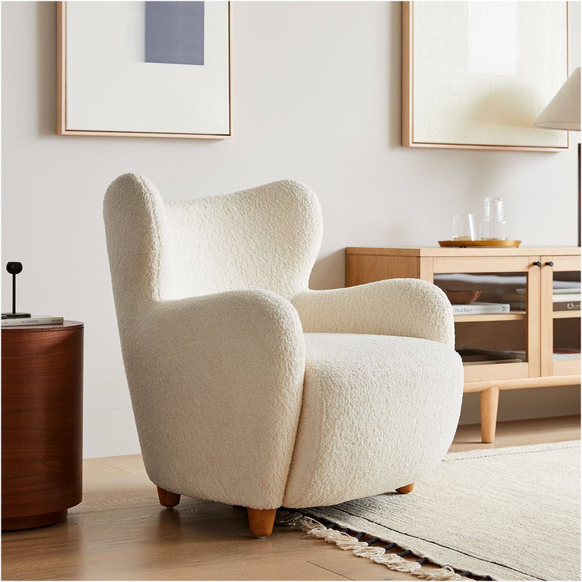 Modern Boucle Fabric Accent Chair with Arms Sherpa Furry Casual Cozy Armchair with High Back for Living Room