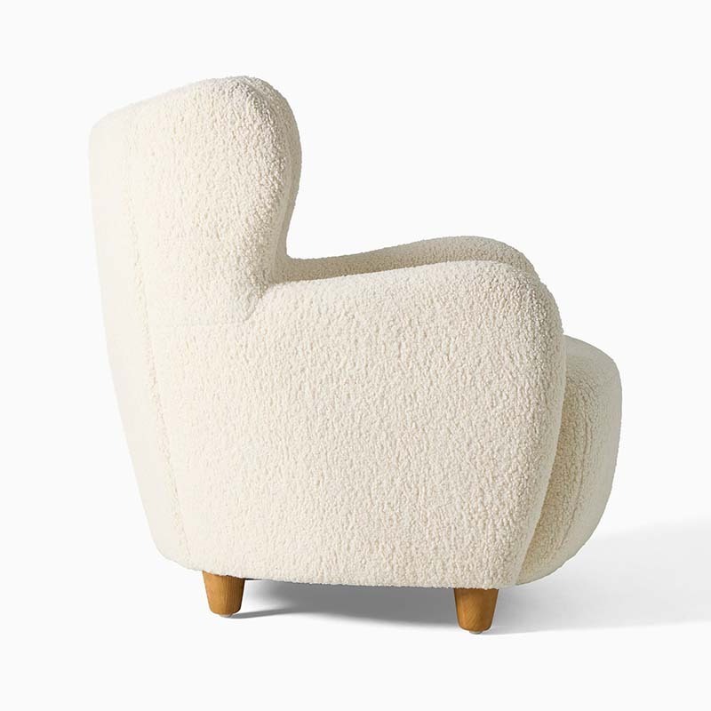 Modern Boucle Fabric Accent Chair with Arms Sherpa Furry Casual Cozy Armchair with High Back for Living Room