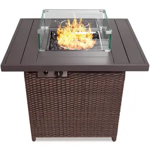 Modern Outdoor Garden Furniture Rattan square 32in Fire Pit Table 50,000 BTU gas wicker Fire Pit Table