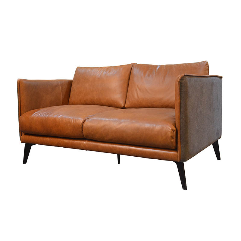 Leather Upholstered Mid-Century Chaise Lounge Sofa