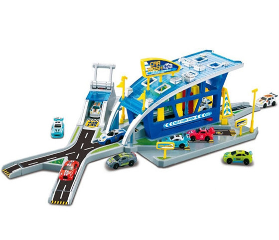 DIY Kids educational plastic car washing station parking lot toys high speed inertial car race track Kids toy for boys