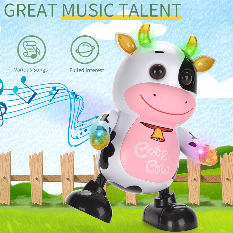 DF new product ideas 2021 toy animal Hot Smart Dancing Baby Cute Cow Electric Toy Kids Dancing Toy Musical Walking