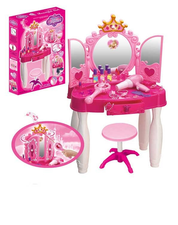 DF  infrared dressing table with lights music kids makeup sets for girls make up kit girls toys mirror princess dress for girl