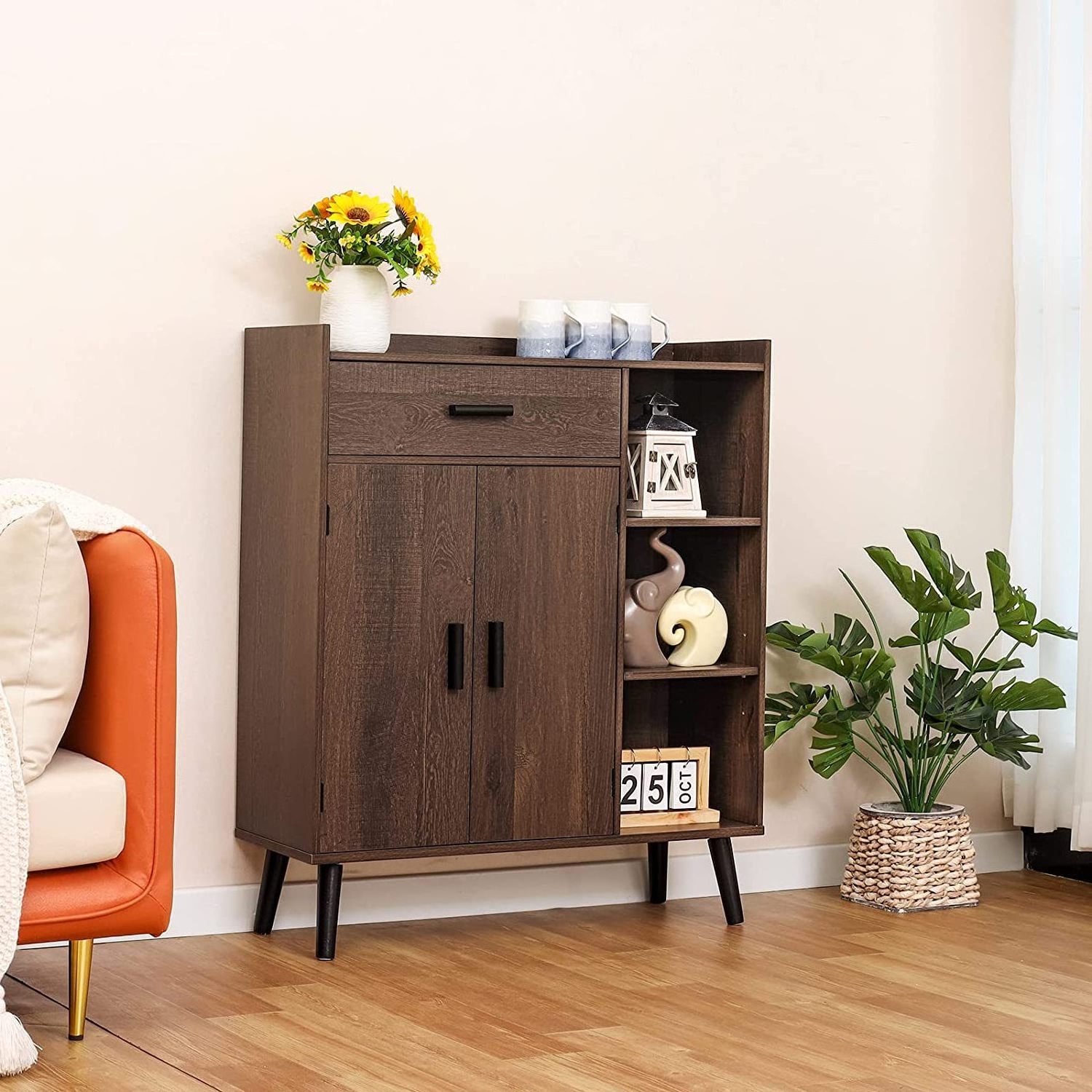 Customizable floor locker with 1 drawer 2 doors and 3 shelves Living room bedroom entryway office grey