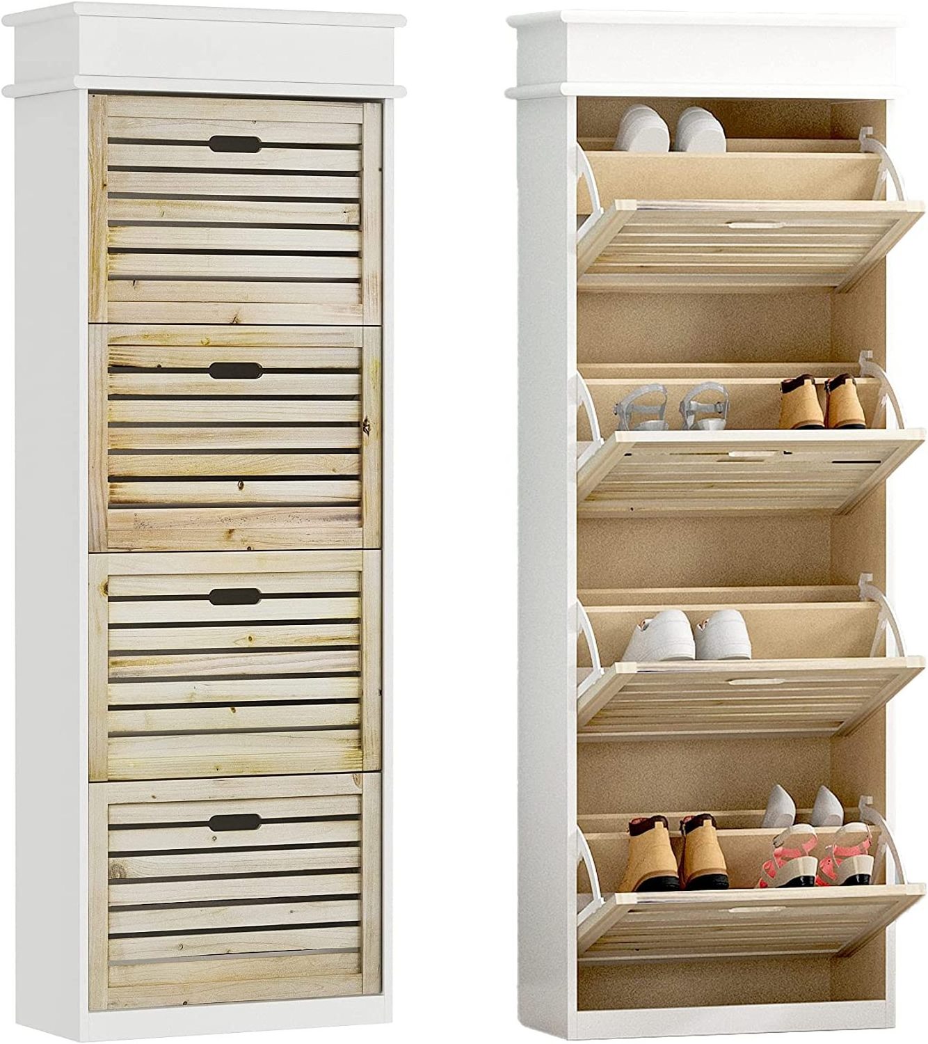 High-quality hot sale low-price direct sale white wooden simple and elegant multi-layer closed shoe rack for easy storage