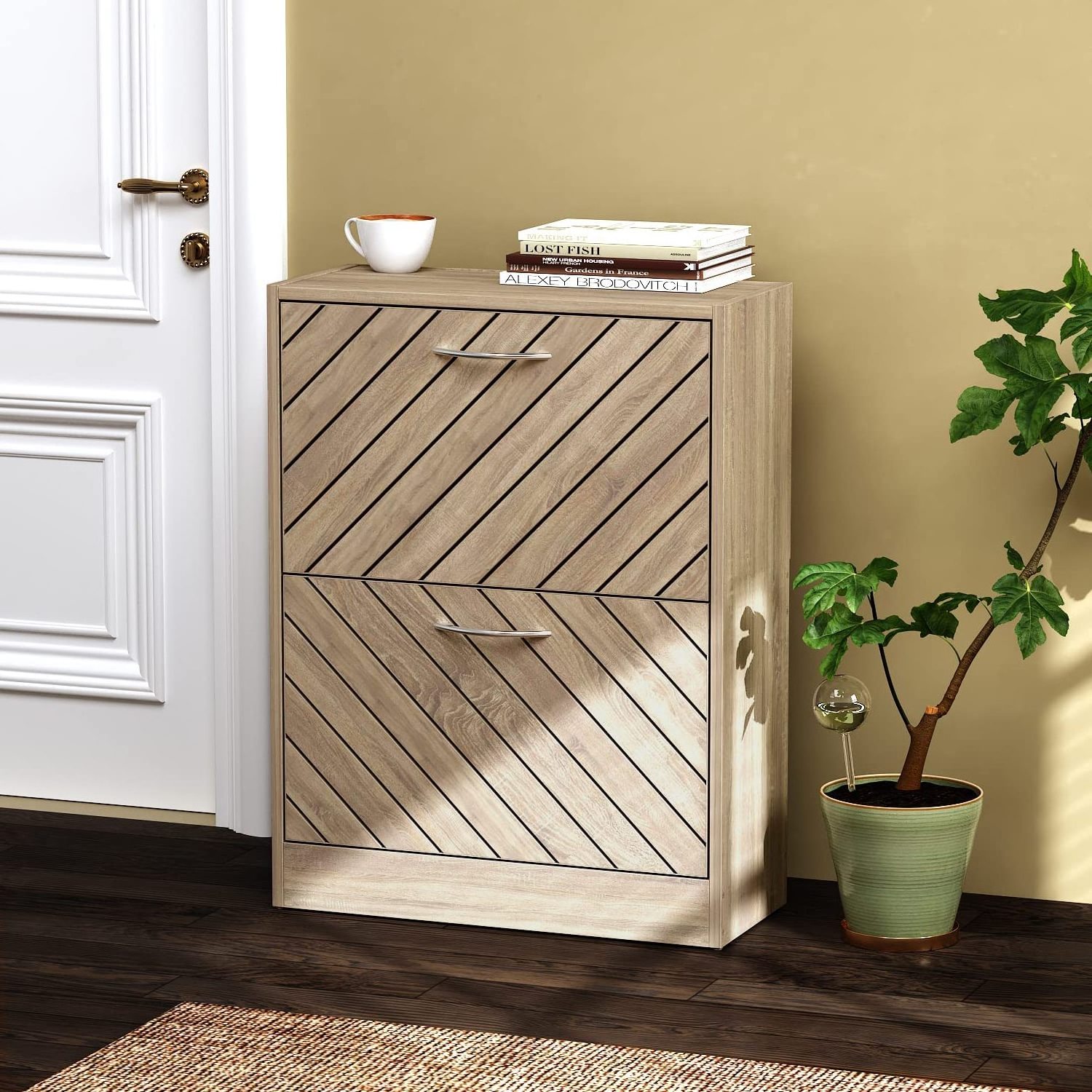 New design log air closed panel wood shoe cabinet suitable for living room porch bedroom