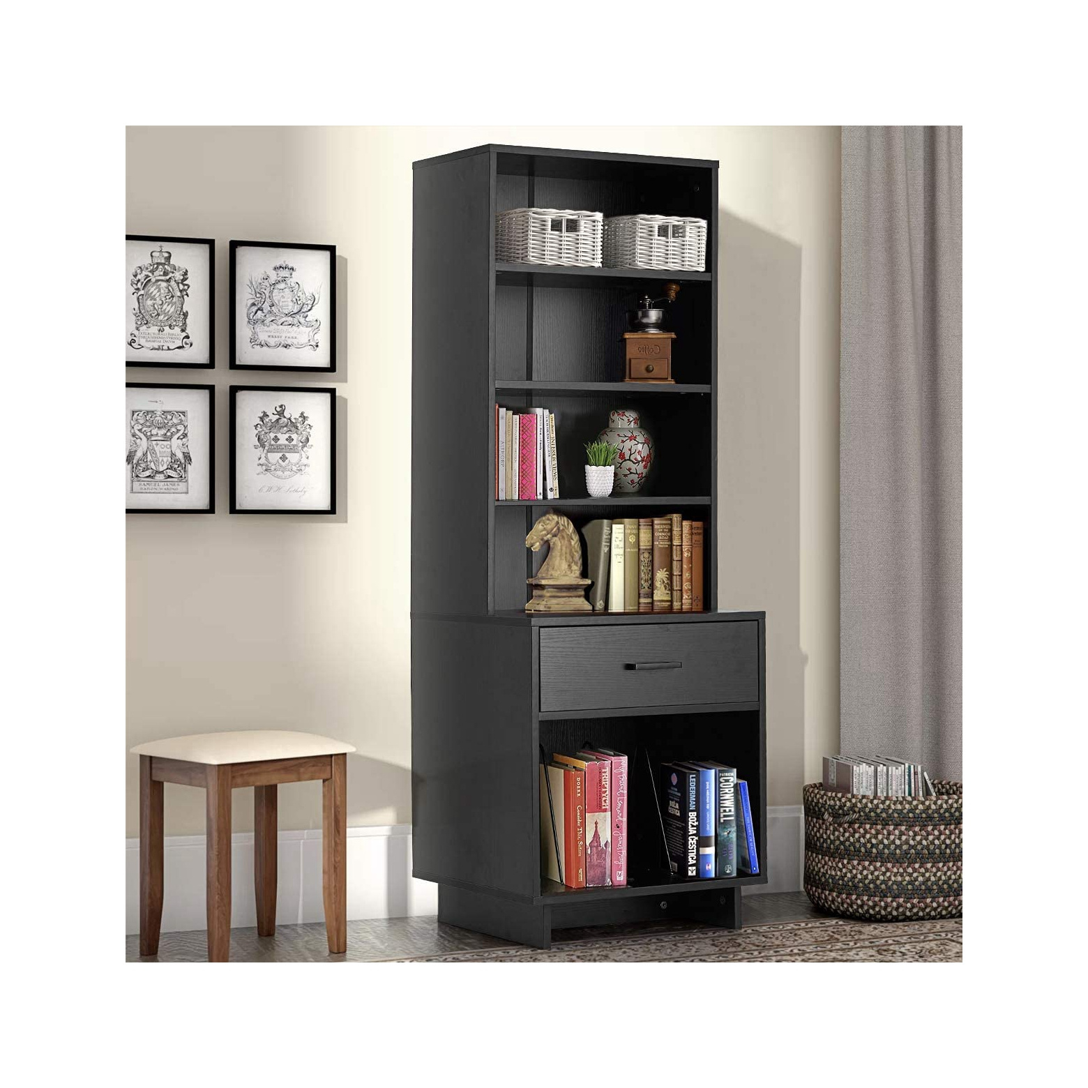 Modern simple design wooden 5 level bookshelf for office room bookcase removabal book shelf