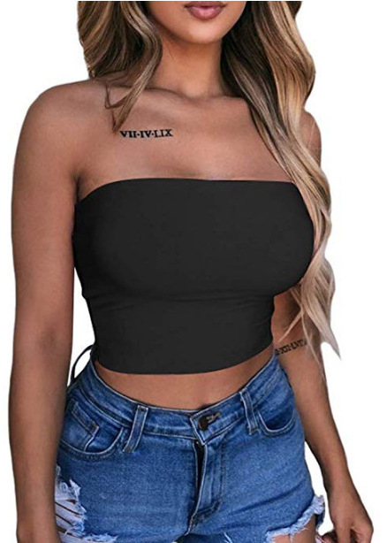 Custom Logo women top Solid Color Bodycon Bandeau Backless Mini Strapless Tank Tube Crop Top