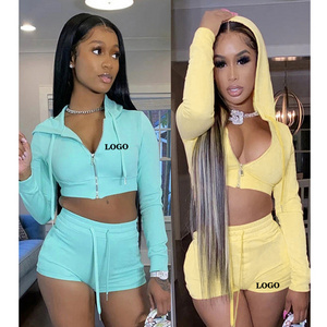 new arrivals Women Biker Short Sets 2 Piece Set Clothing Zipper Hoodie Women Crop Tops Two Piece Set Clothing