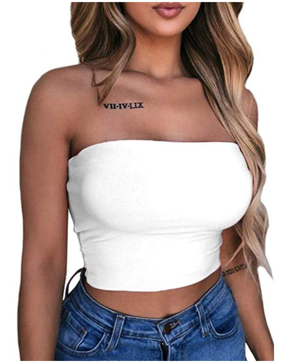 Custom Logo women top Solid Color Bodycon Bandeau Backless Mini Strapless Tank Tube Crop Top