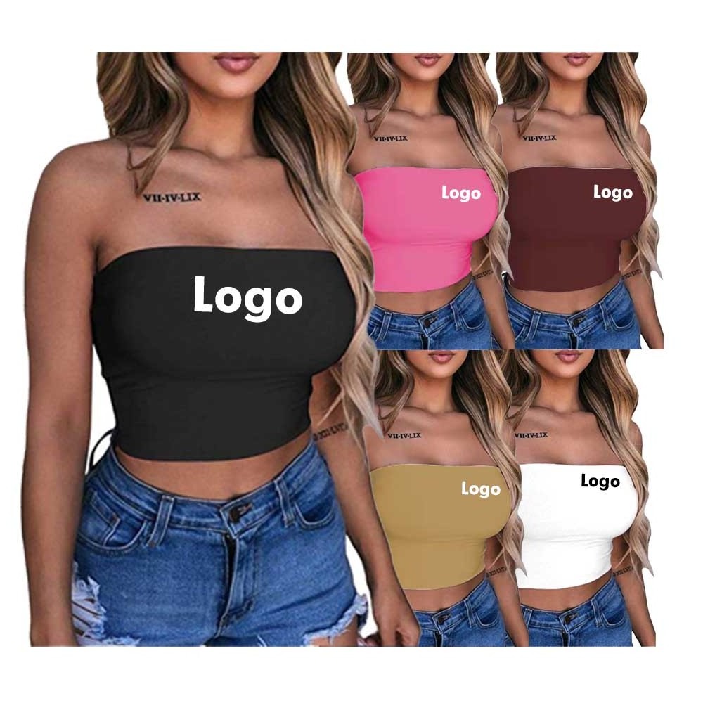 Custom Logo women top Solid Color Bodycon Bandeau Backless Mini Strapless Tank Tube Crop Top