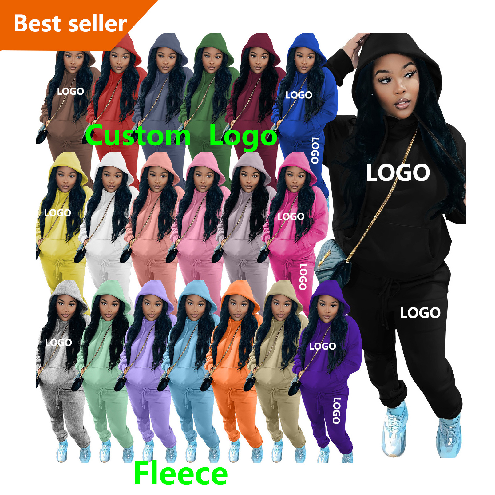 Custom Logo High Quality Woman Sweatpants And Sweatsuit Two Piece Women'S Winter Hoodies Sweatshirts Set