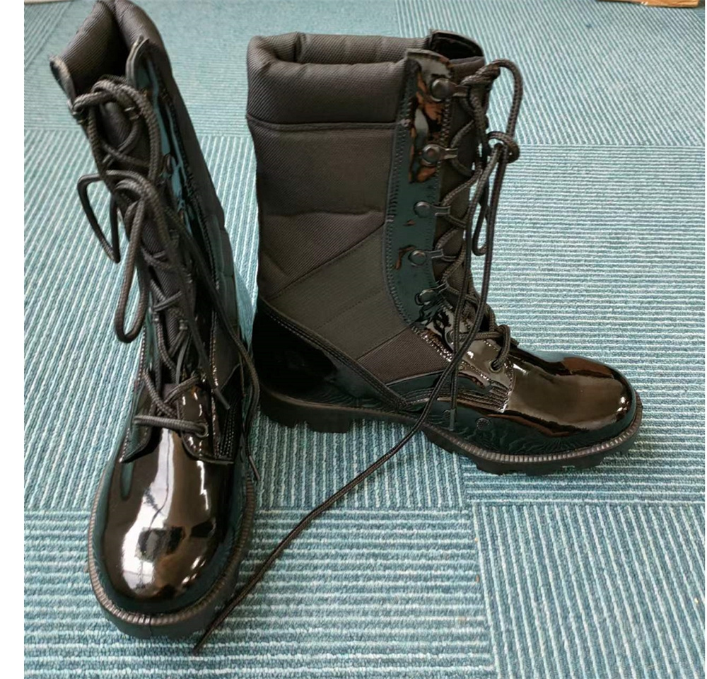 TSB906  Panama rubber sole Shinny action leather tactical long boots  11 inches  28cm duty duty boots  DMS construction shoes