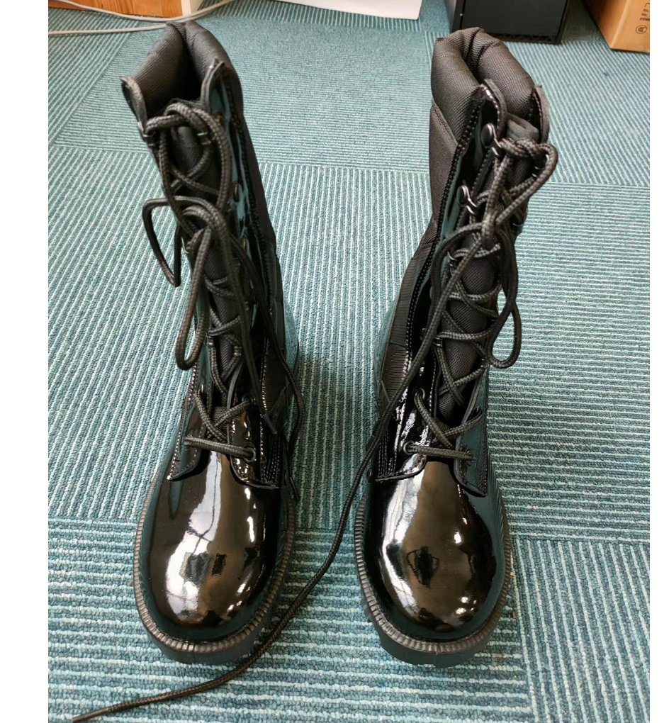 TSB906  Panama rubber sole Shinny action leather tactical long boots  11 inches  28cm duty duty boots  DMS construction shoes