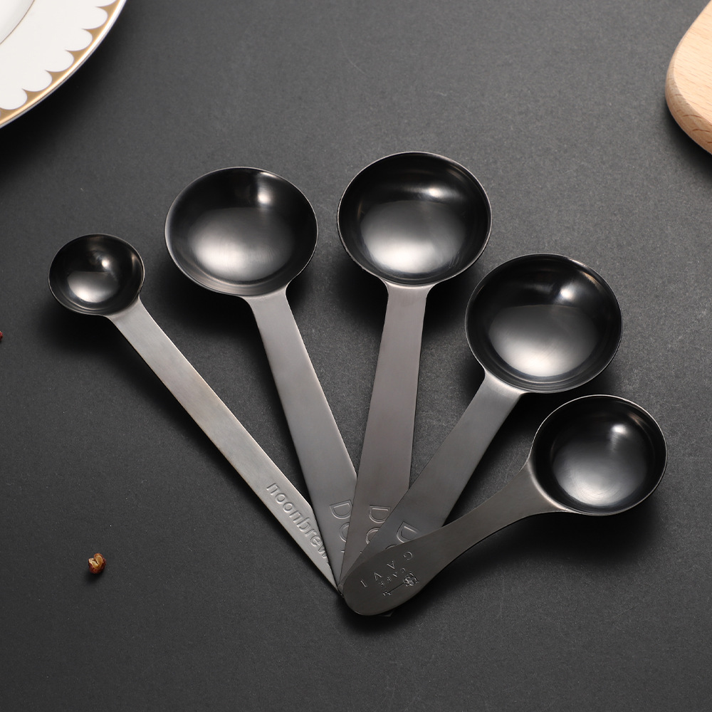 DFU174 15ml 20ml Black Stainless steel measuring spoon coffee scoop graduated milk powder shop measuring spoon baking tool