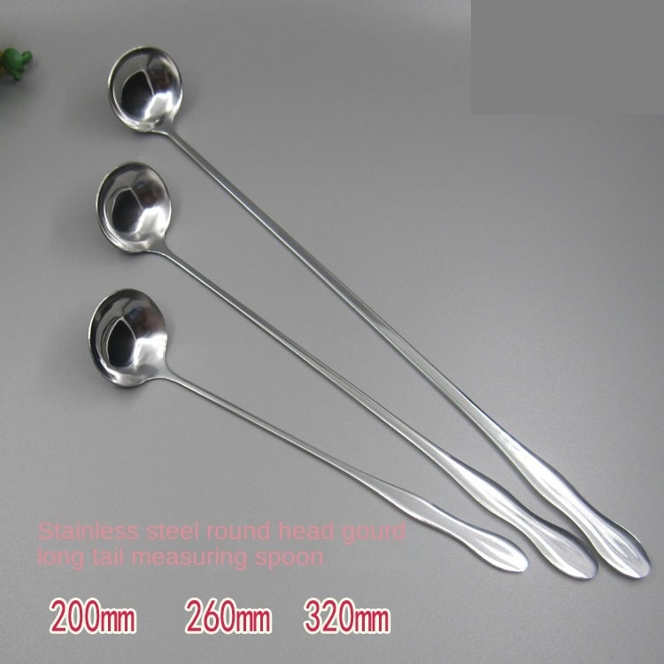 DFU0195  Chef tasting spoon Stainless Steel Long Handle Teaspoon Long scoop honey dew spoon bar wine mixing spoon