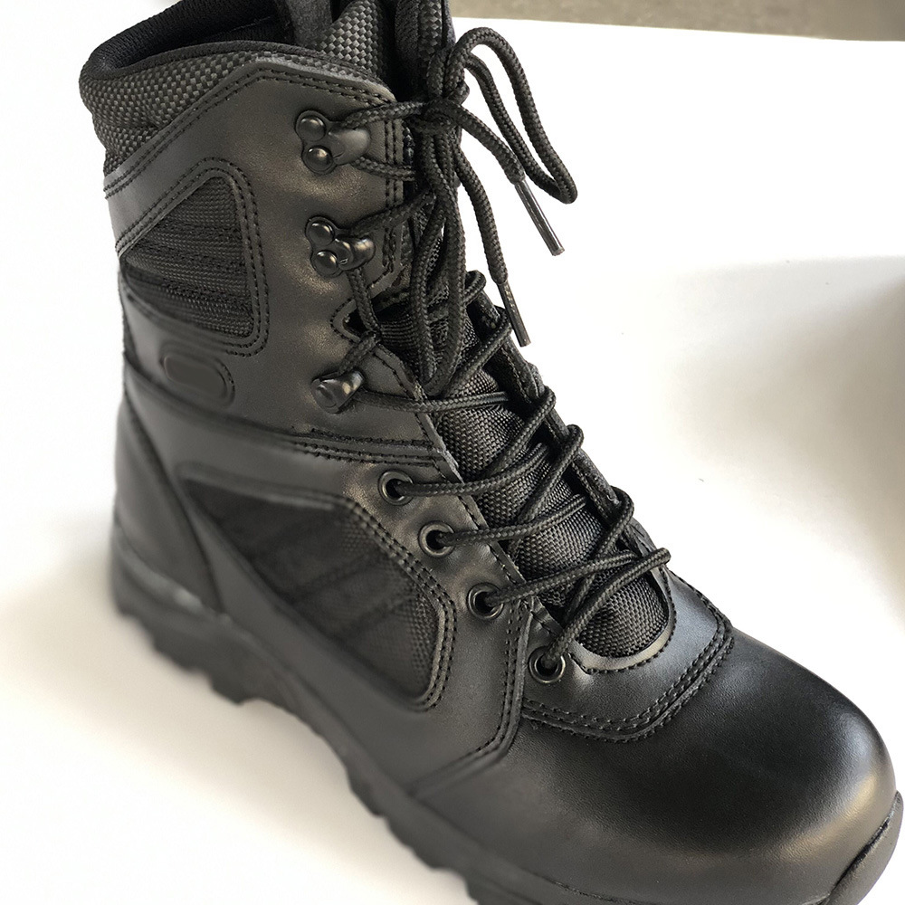 DF  stock Black Cow leather black tactical boots long hiking boots genuine leather with side zip or no zip