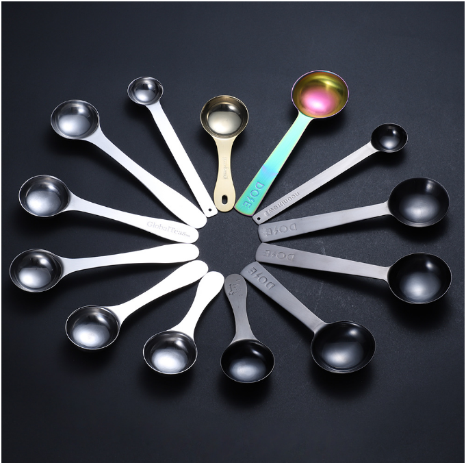 DFU174 15ml 20ml Black Stainless steel measuring spoon coffee scoop graduated milk powder shop measuring spoon baking tool