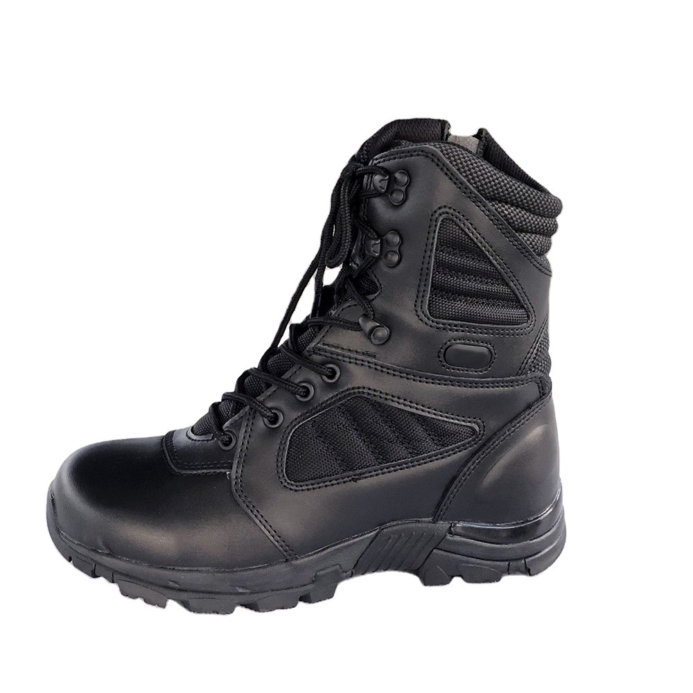 DF  stock Black Cow leather black tactical boots long hiking boots genuine leather with side zip or no zip