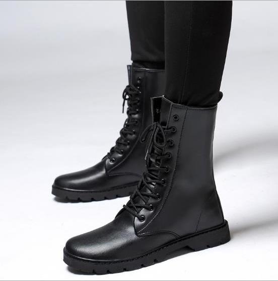 TSB12 black genuine leather tactical combat boots with rubber outsole waterproof