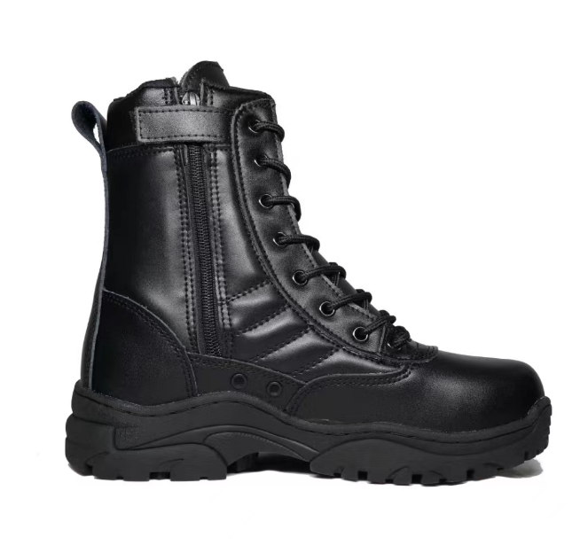 TSB09 Winter working outdoor duty men all in leather tactical boots  with ventilation holes at both sides with side zip