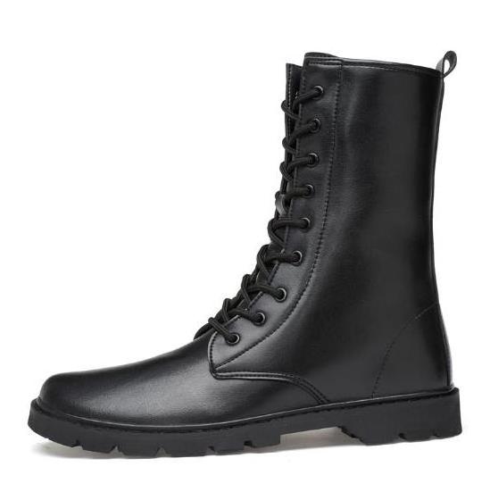 TSB12 black genuine leather tactical combat boots with rubber outsole waterproof