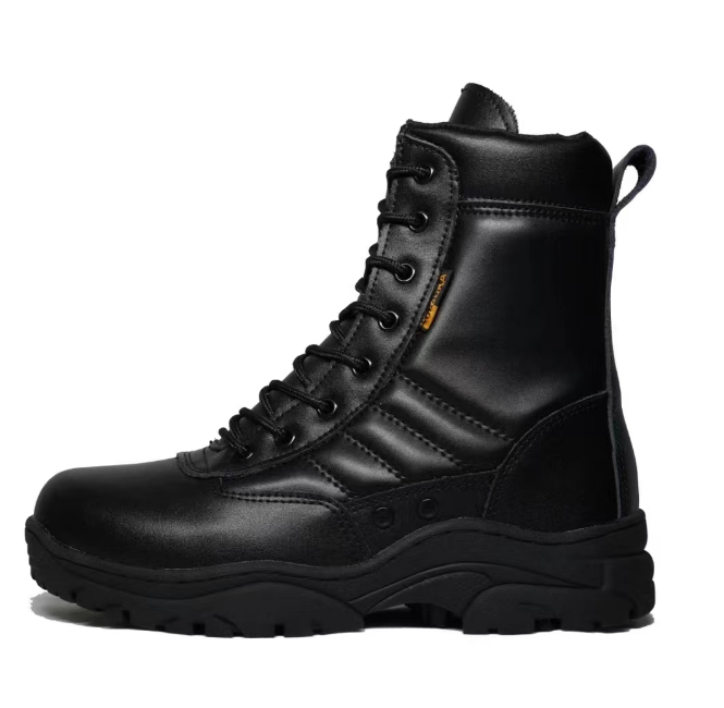 TSB09 Winter working outdoor duty men all in leather tactical boots  with ventilation holes at both sides with side zip