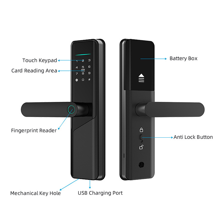 Volibel Security Digital Password Handle Electric Tuya Ttlock Wifi Fingerprint Smart Door Lock With Key