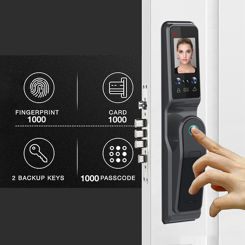 Factory OEM Tuya Wifi Fingerprint Face Recognition Automatic 3D Face Capture Function Smart Door Lock with Camera and Screen