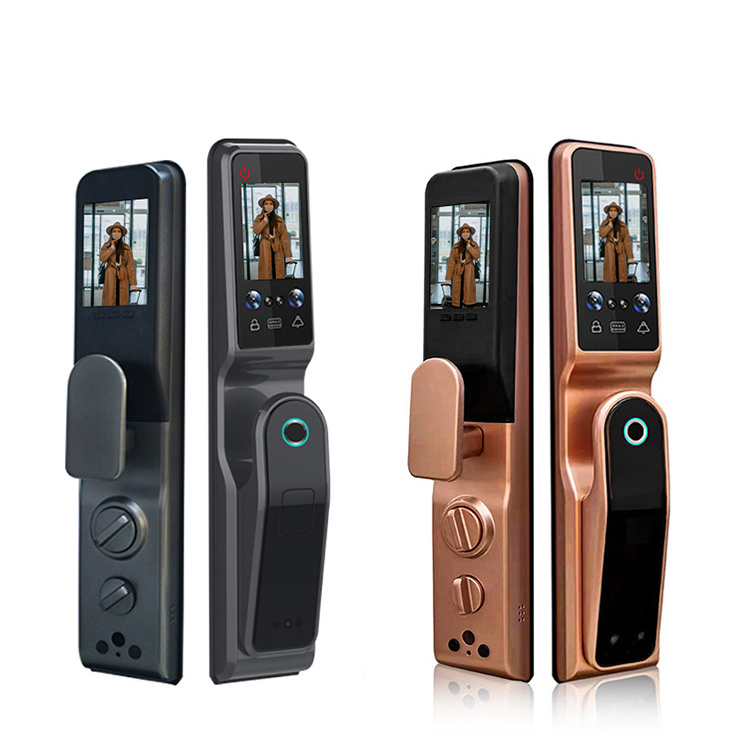 Factory OEM Tuya Wifi Fingerprint Face Recognition Automatic 3D Face Capture Function Smart Door Lock with Camera and Screen