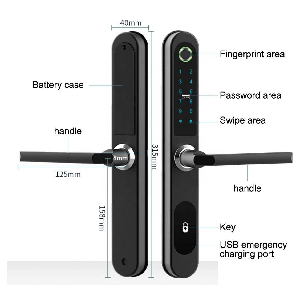 High Quality Tuya Wifi Lock Slim Smart Door Lock Keyless Entry Biometric Smart Lock For Sliding Gate Door