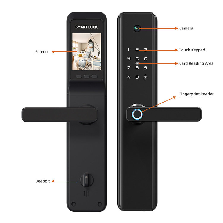 Card Password Fingerprint Wifi APP Front Door Peep Hole Digital Door Smart Locks with Camera