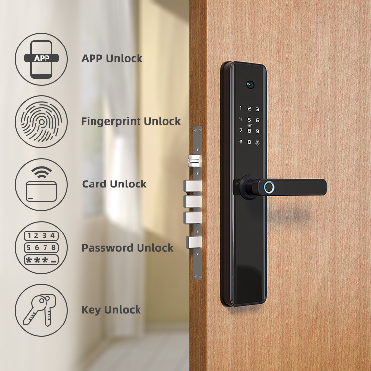 Card Password Fingerprint Wifi APP Front Door Peep Hole Digital Door Smart Locks with Camera