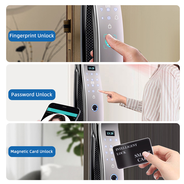 Home Keyless Digital Fingerprint Tuya App Camera Smart Door Lock with Camera