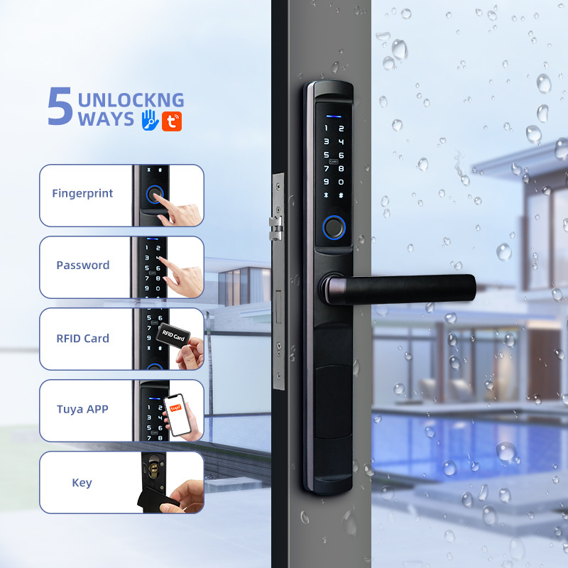 Waterproof Tuya Ttlock APP Wifi Electronic Fingerprint Keyless Intelligent Door Handle Lock Smart Sliding Electric Door Lock