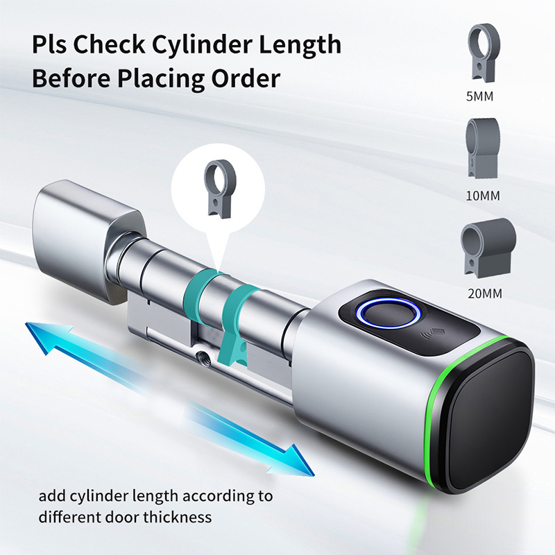 Volibel Tuya Ttlock App Biometric Fingerprint Smart Card Unlock Euro Standard Electronic Smart Cylinder Door Lock With Keys