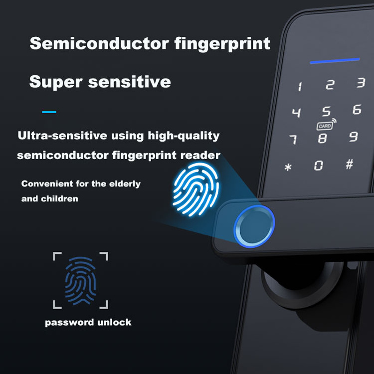 Front Hotel Mobile Control Keyless Biometric Electronic Ttlock Tuya Wifi Digital Fingerprint Smart Door Lock