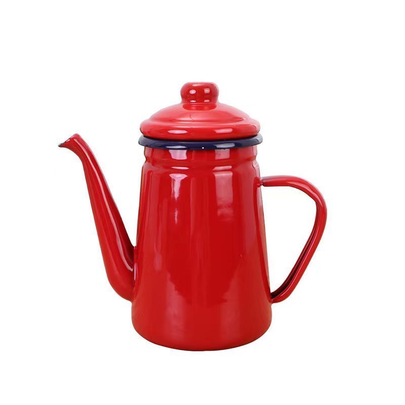 Superior quality korea modern yellow 1.1L enamel tea kettle enamel camping coffee kettle coffee pot