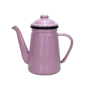 Superior quality korea modern yellow 1.1L enamel tea kettle enamel camping coffee kettle coffee pot